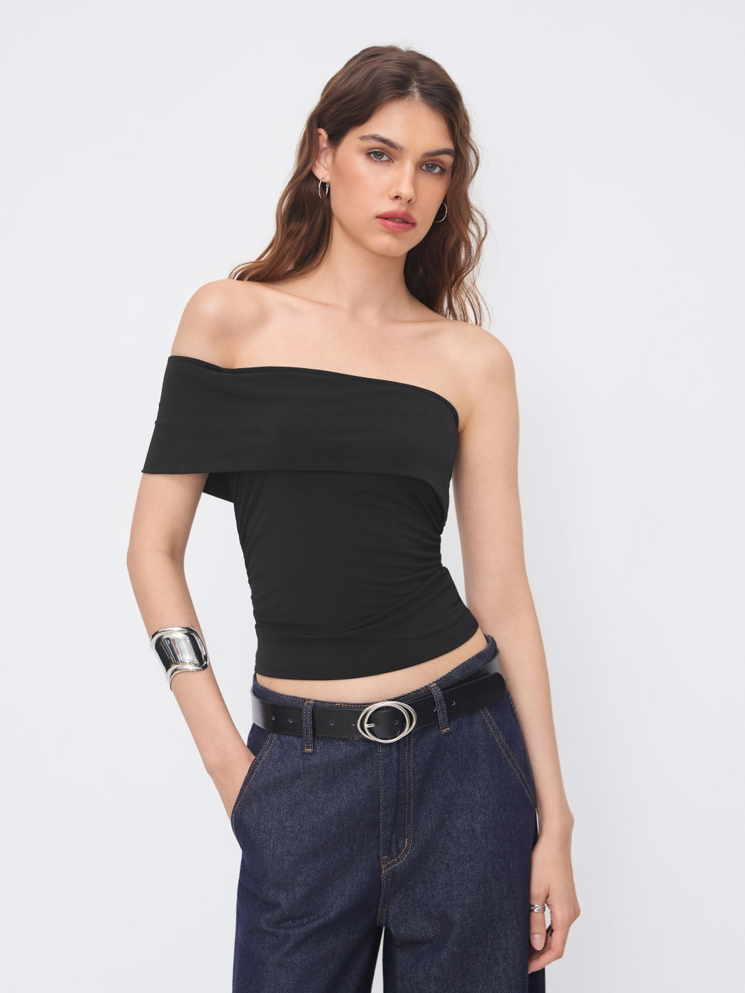 Multi-way Asymmetrical Neck Ruched Tank Top