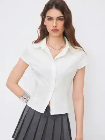 Cotton-blend Polo Neck Stripe Short Sleeve Shirt