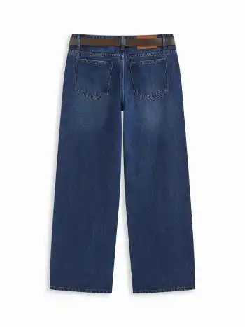 Tief sitzende, gerade Jeans mit Gürtel aus Denim