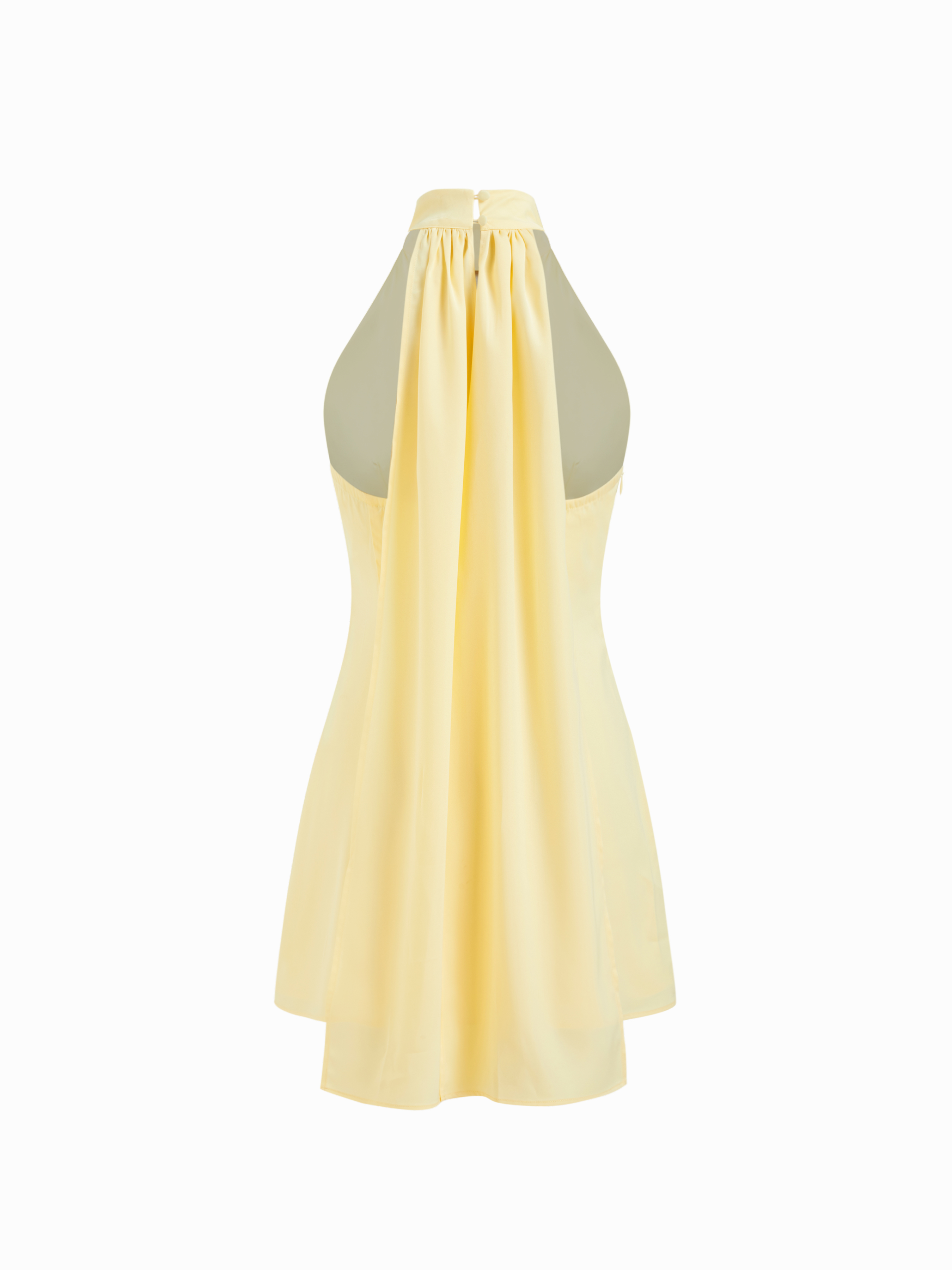 Satin Stand Collar Backless Knotted Mini Dress