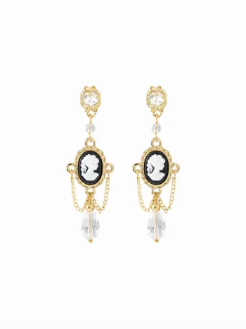 ORECCHINI PENDENTI CON CAMMEO, STRASS E PERLINE