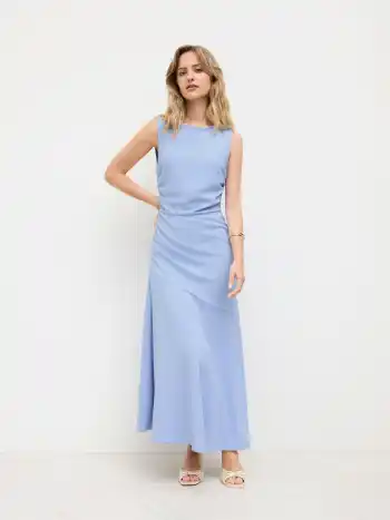Maxikleid mit Bootshals, einfarbig, mit Rüschen und Falten