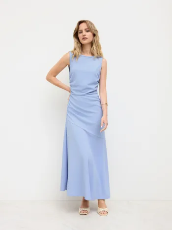 Maxikleid mit Bootshals, einfarbig, mit Rüschen und Falten