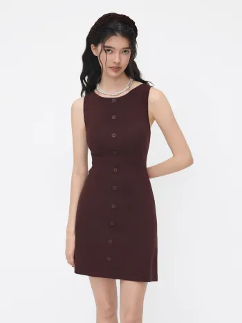 Strickkleid mit Bootshals und Knopfleiste