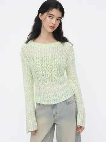 Strick-Crochet-Bootsneck-Langärmliger Oversize-Top
