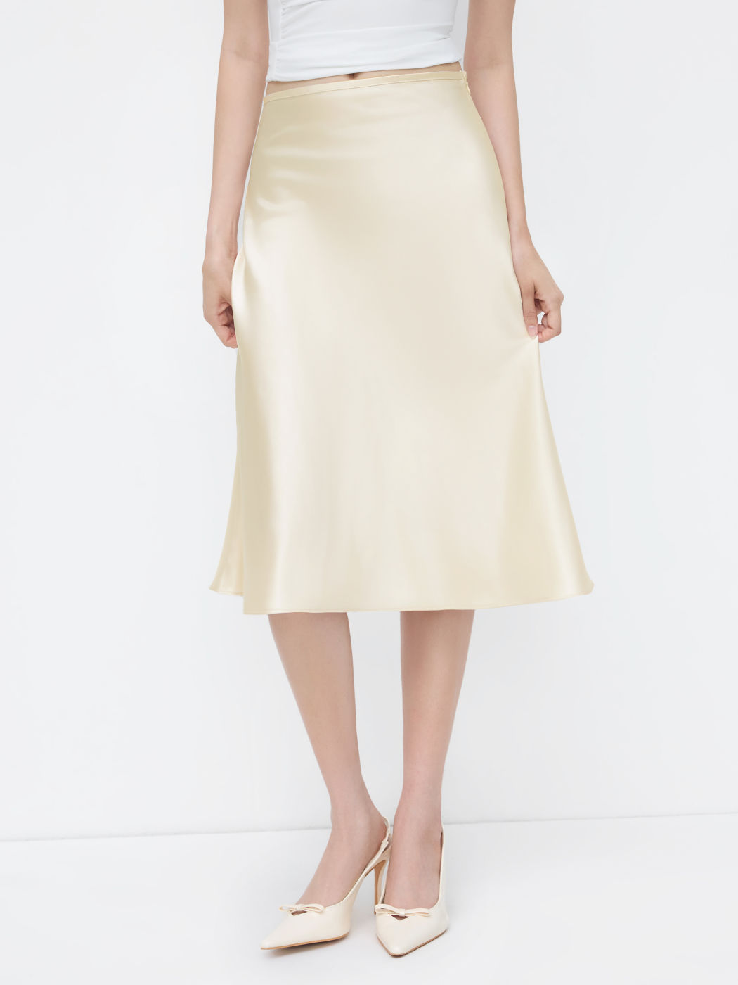 Petite Satin Ruffle Bias Cut Midi Skirt