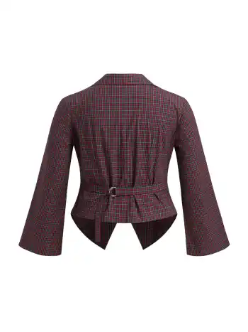 Camicetta a maniche lunghe a campana con colletto a quadri in 100% cotone taglie comode e curve