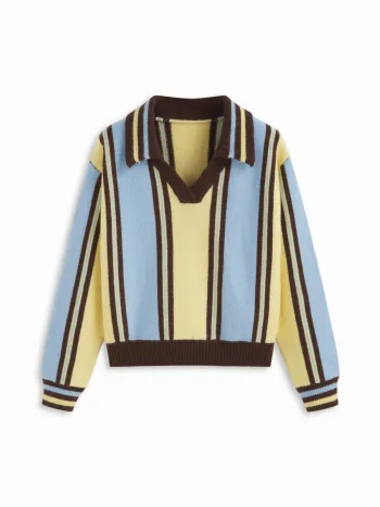 Top a maglia a righe con colletto a V e maniche lunghe