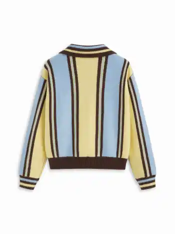 Top a maglia a righe con colletto a V e maniche lunghe
