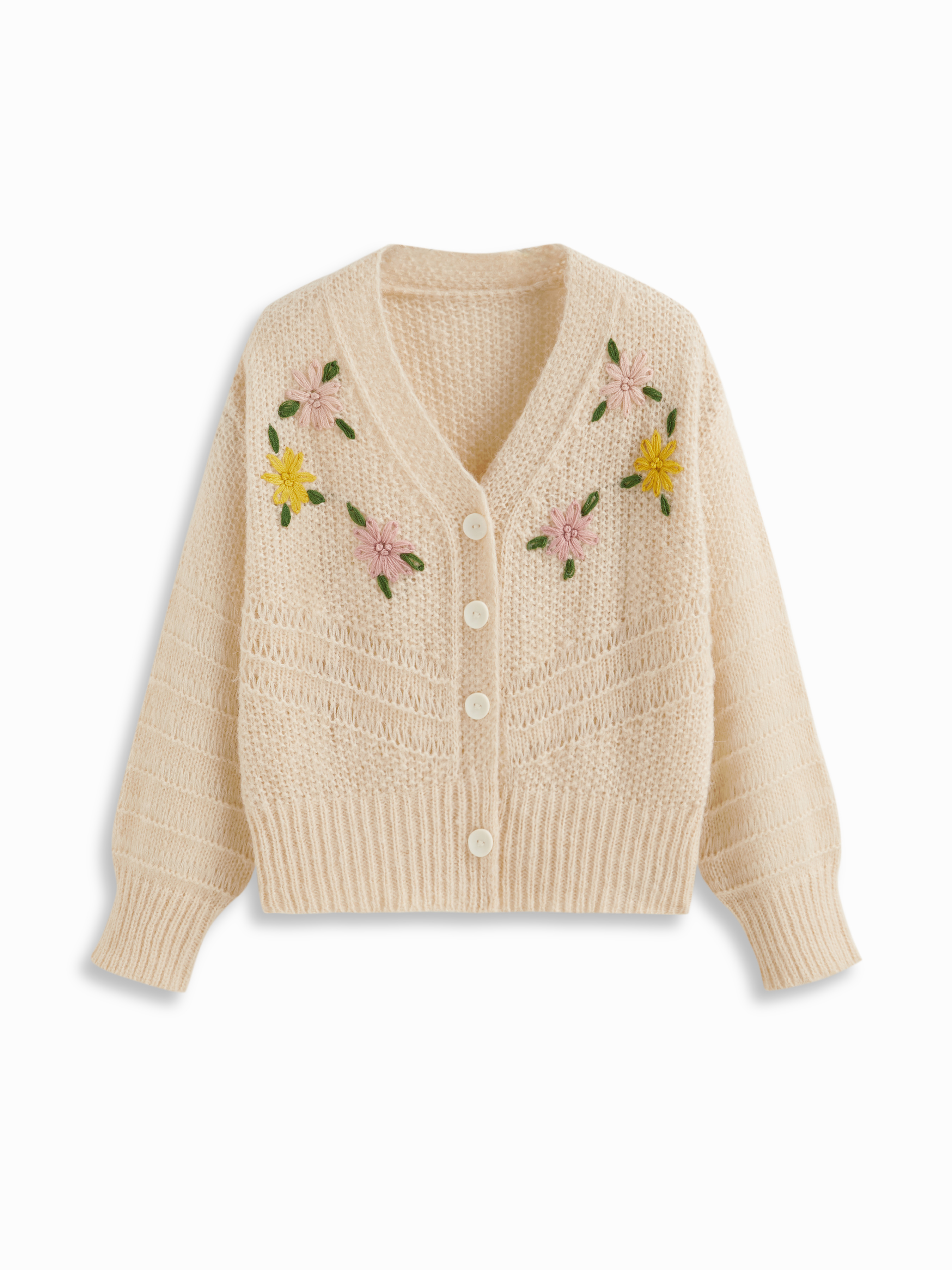 Knit Fabric Knit Deep V Floral Cardigan For School