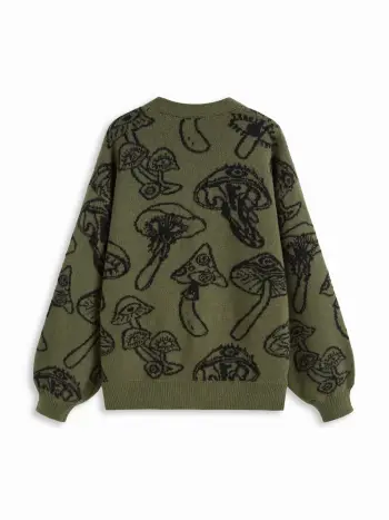 Cardigan lavorato a maglia con scollo a V e grafica di funghi