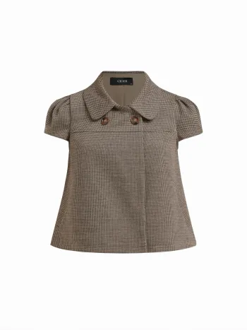 Bluse mit Peter-Pan-Kragen, Houndstooth-Muster und Knöpfen, kurze Ärmel