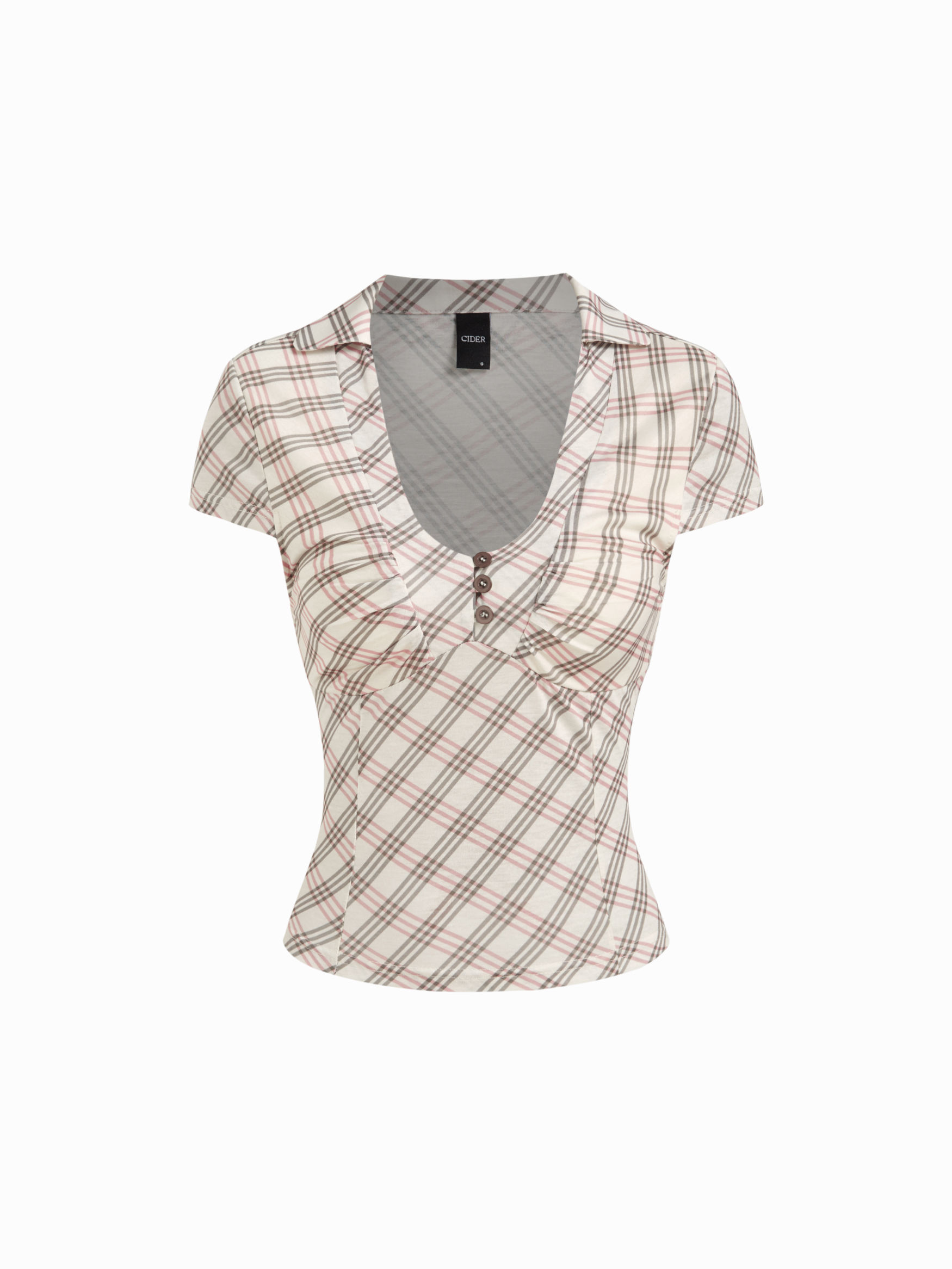 Polka Dot Mandarin Collar Short Sleeve Knotted Ruched Top