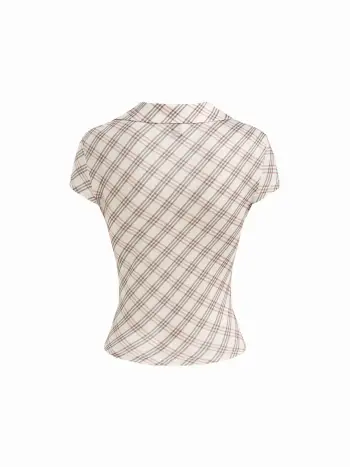 Top a maniche corte scozzese con scollo a U