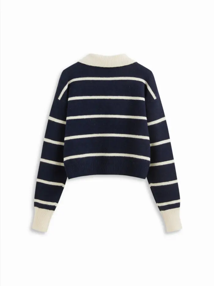 Knit Wool-blend Striped Collar Long Sleeve Top