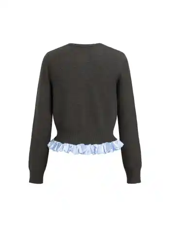 Strickjacke mit Schafgrafik, langen Ärmeln, Schleife und gekräuseltem Saum