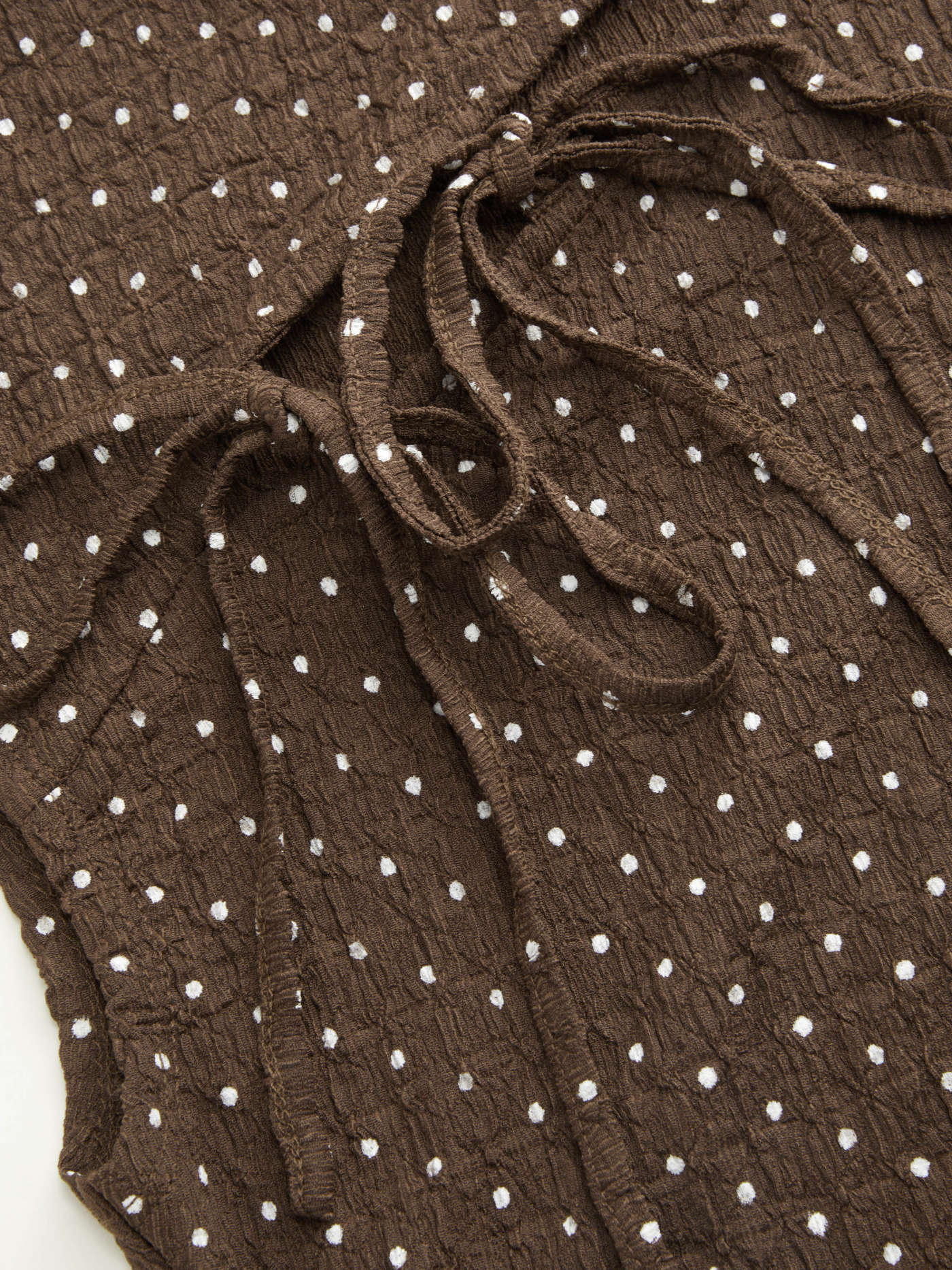 Polka Dot Mandarin Collar Short Sleeve Knotted Ruched Top