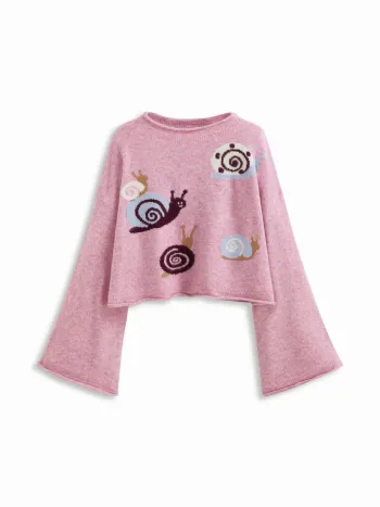 Top oversize a maniche a campana con collo rotondo in maglia di misto lana