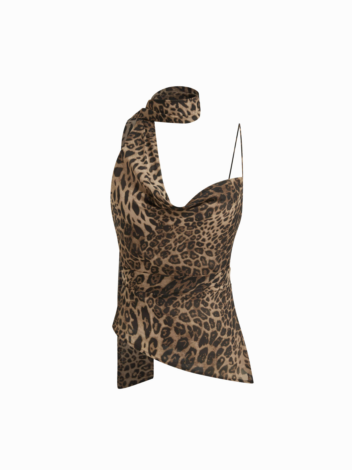 Woven Cowl Neck Ruched Polka Dot Cami Top With Scarf & Mid Rise Mini Skirt Set For Date