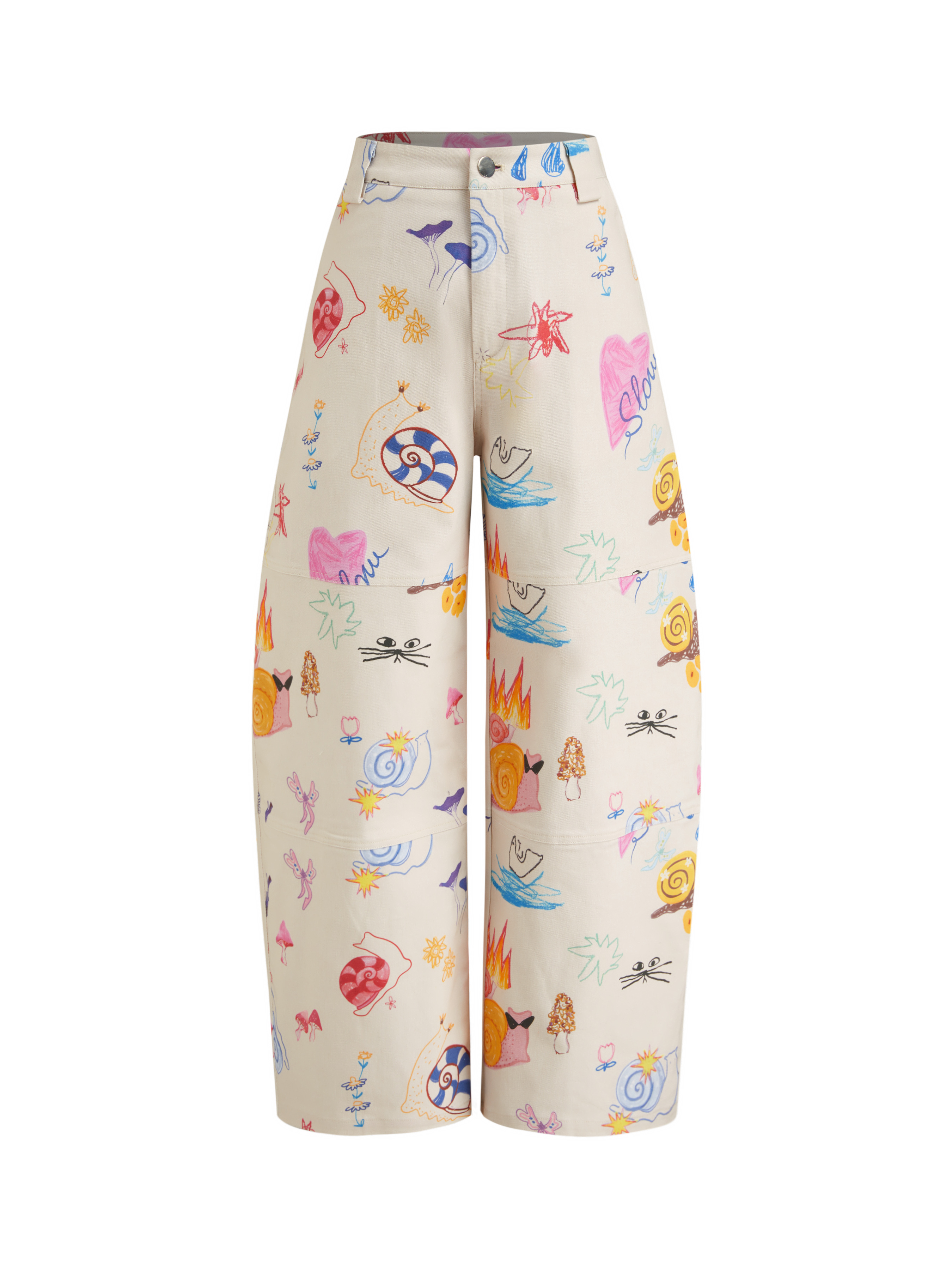 Corduroy Corduroy Mid Rise Animal & Fruit Graphic Wide Leg