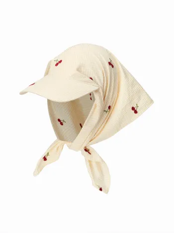 CHERRY EMBROIDERED GINGHAM HEADSCARF CAP