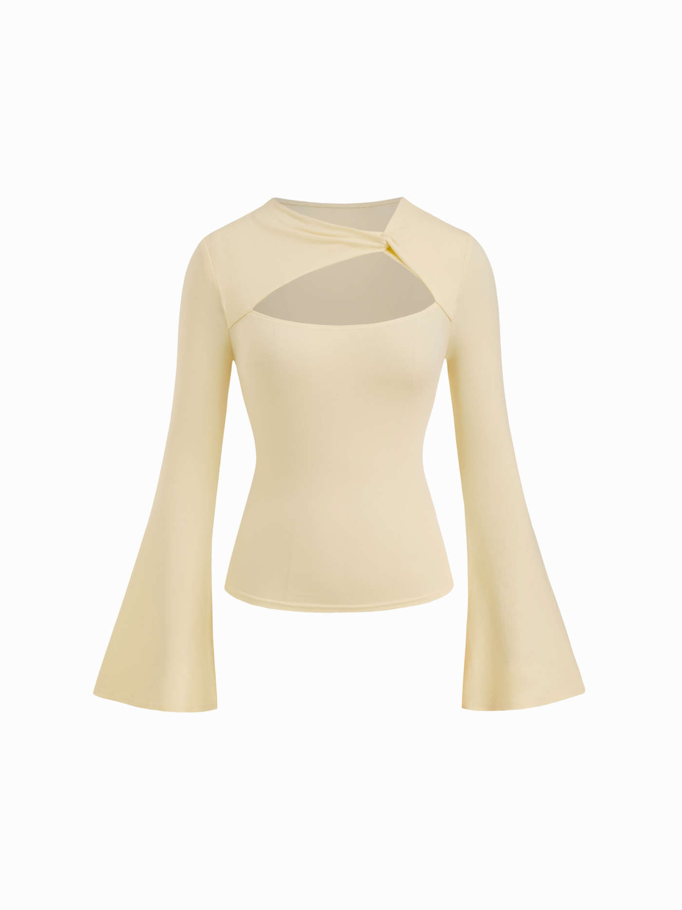 Asymmetrical Neck Cut Out Twist Long Sleeve Top