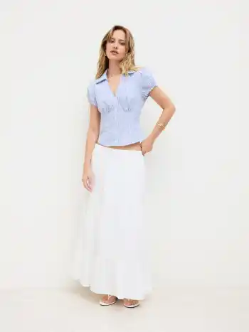 Einfarbiges Maxi-Skirt mit elastischem Bund und geschichtetem Rüschensaum
