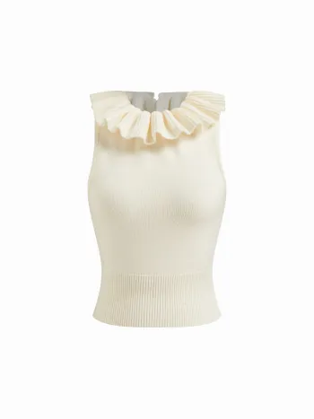 Strick-Tank-Top mit runder Ausschnitt, Rüschen und Knoten hinten