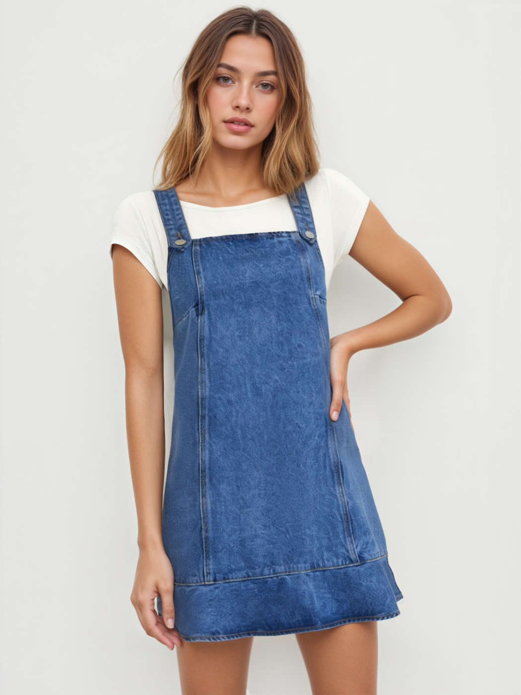 Denim Denim Ruffle Hem Pinafore Mini Dress For School Daily Casual