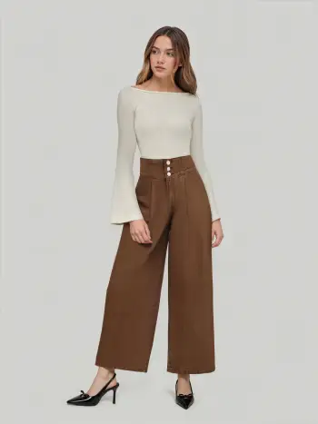 Mid-Hip Jeans mit breiten Beinen und einfarbigem Denim