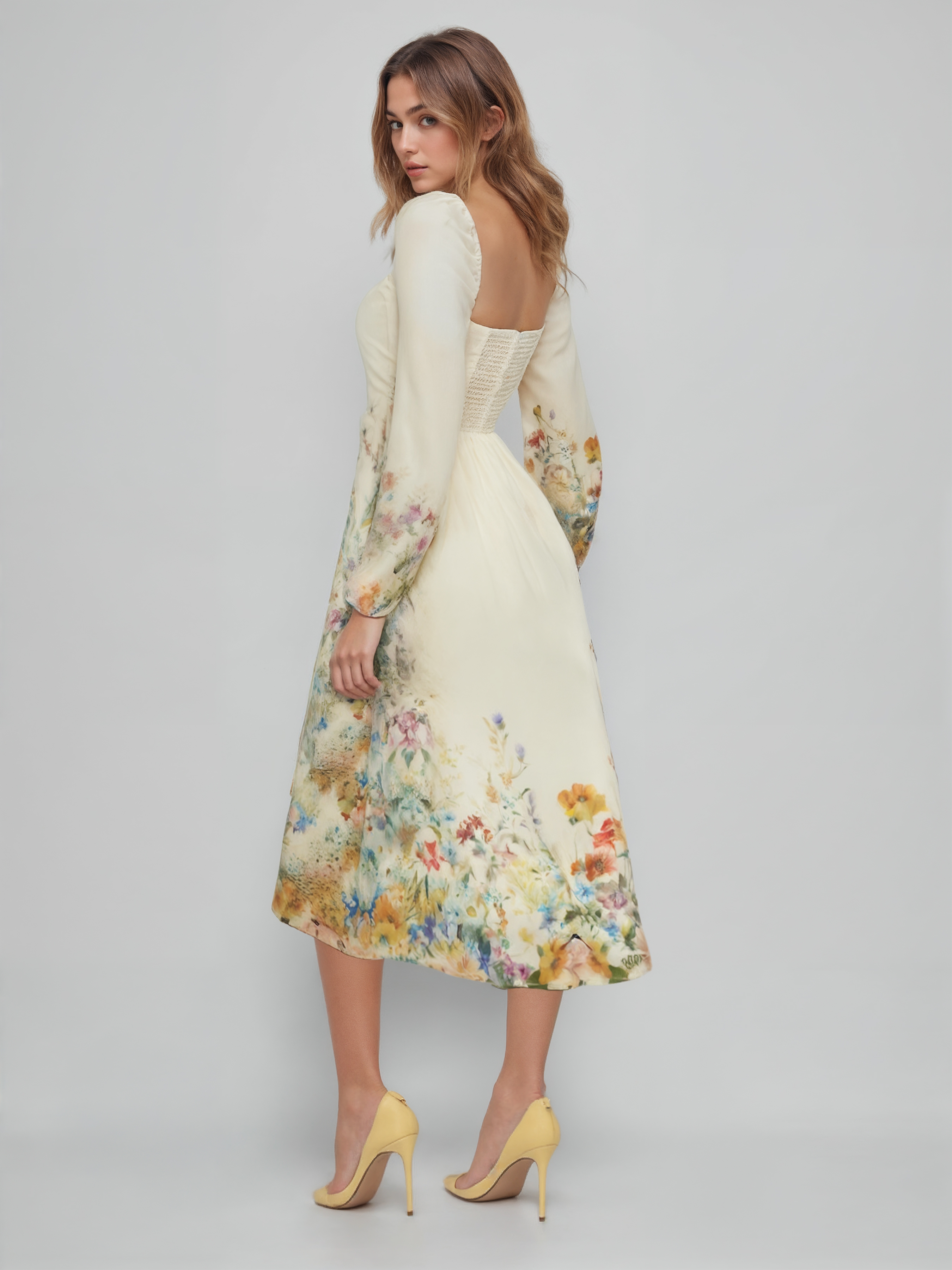 レース レースラウンドネック花柄スプリットロゼットノット