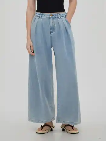 Denim Mid Rise Faltenweite Jeans