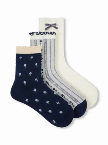 SET DI 3 PAIA DI CALZINI A FIORE E FIOCCO