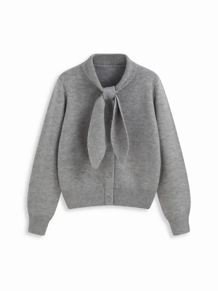 Knit V-neck Long Sleeve Tie Front Bow Oversized Cardigan