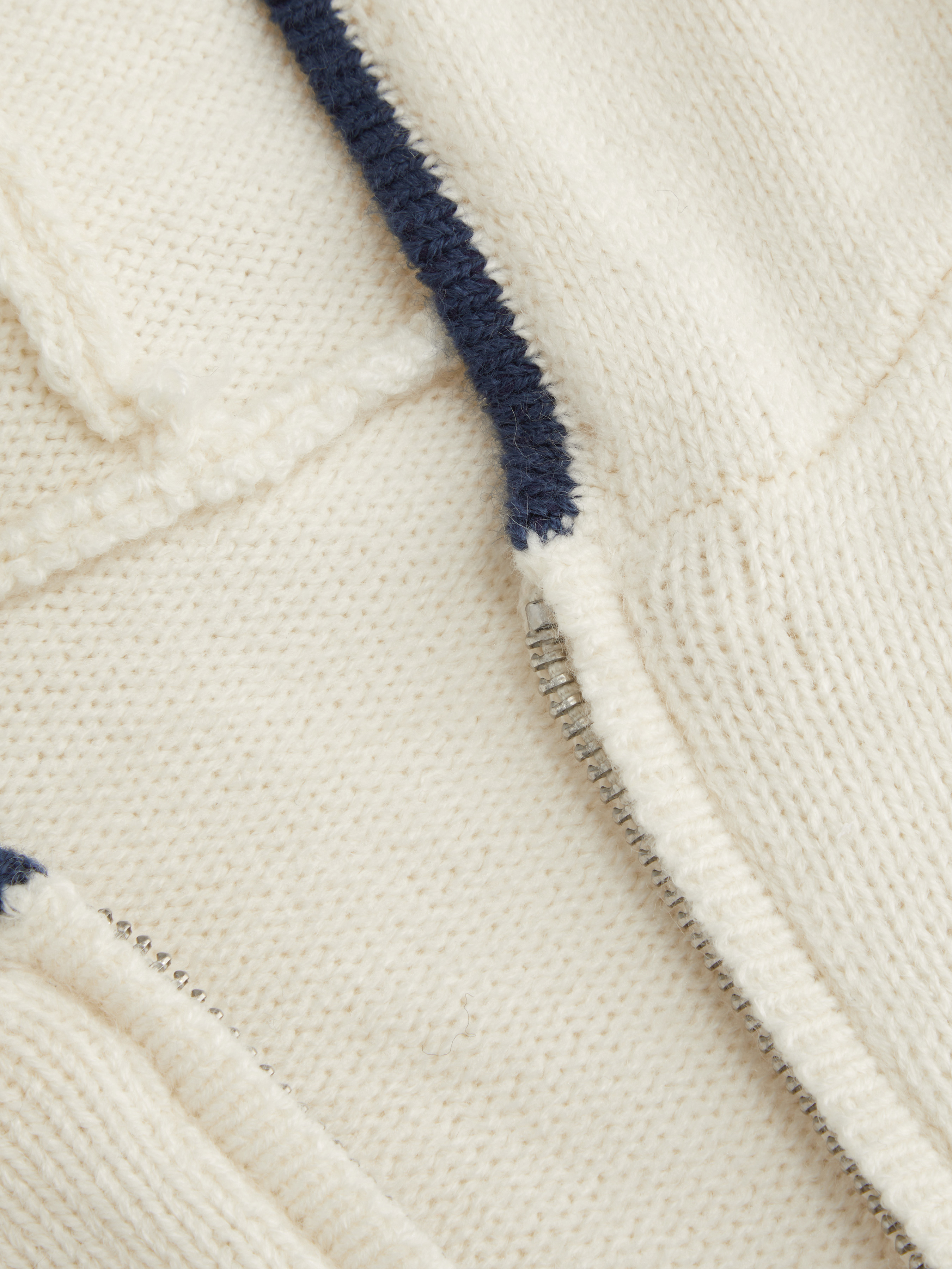 Knit Hooded Long Sleeve Contrasting Binding Zip Through Cardigan