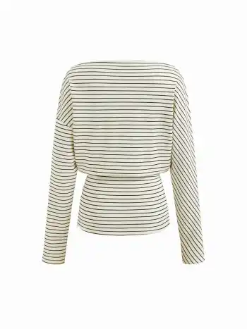 Top a maniche lunghe a righe girocollo in misto cotone