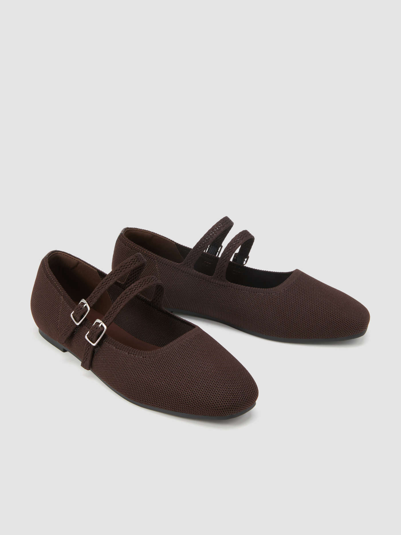 DOUBLE STRAP KNITTED MARY JANE FLATS For Daily Casual