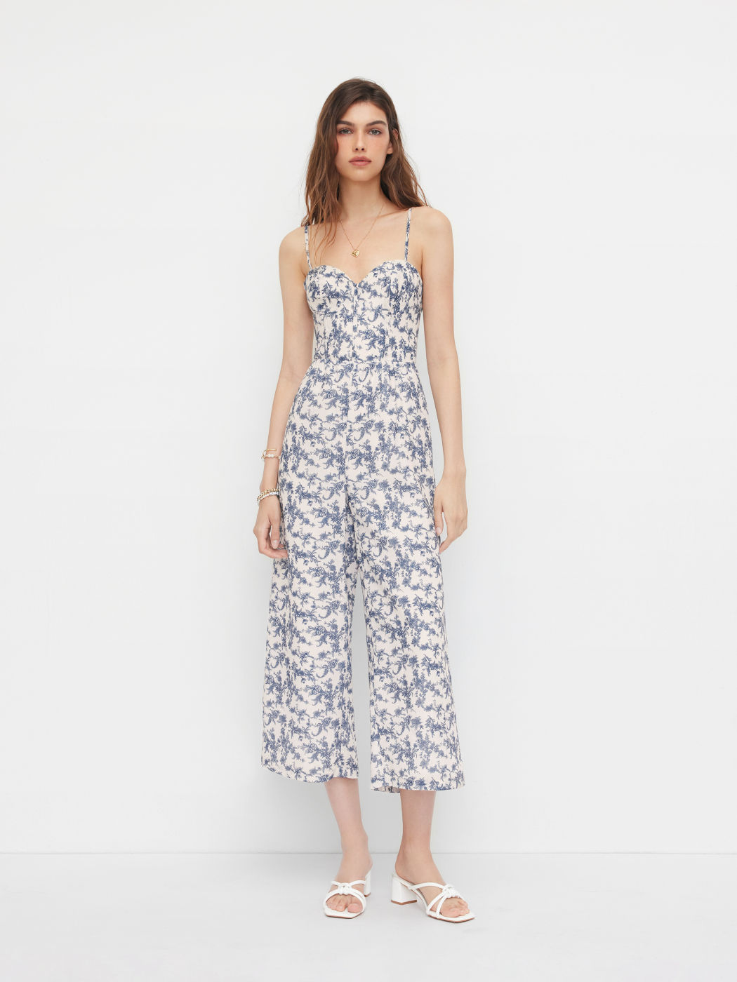 Floral Shirred Cropped Wide Leg Jumpsuit