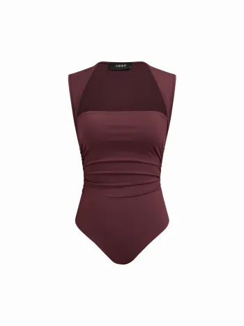 Body aderente arricciato con scollo quadrato