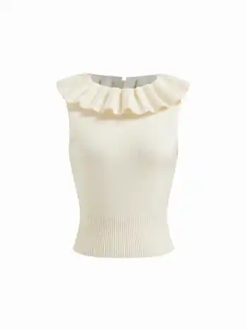 Strick-Tank-Top mit runder Ausschnitt, Rüschen und Knoten hinten