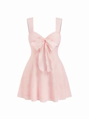 Vestito Mini a Bretelle con Fiocco a Cuore Taglie Curve e Plus