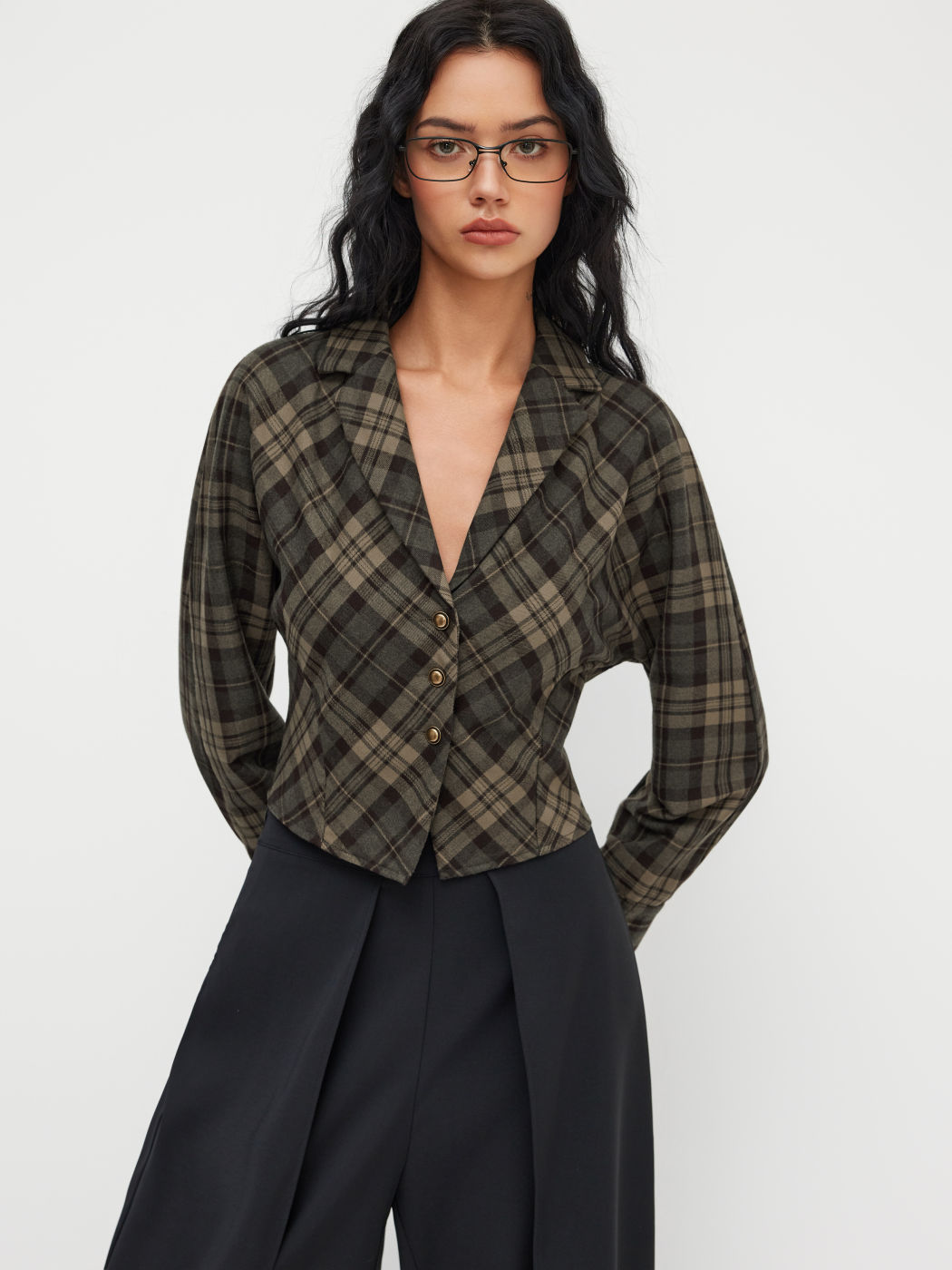 Giacca con colletto tartan in misto cotone