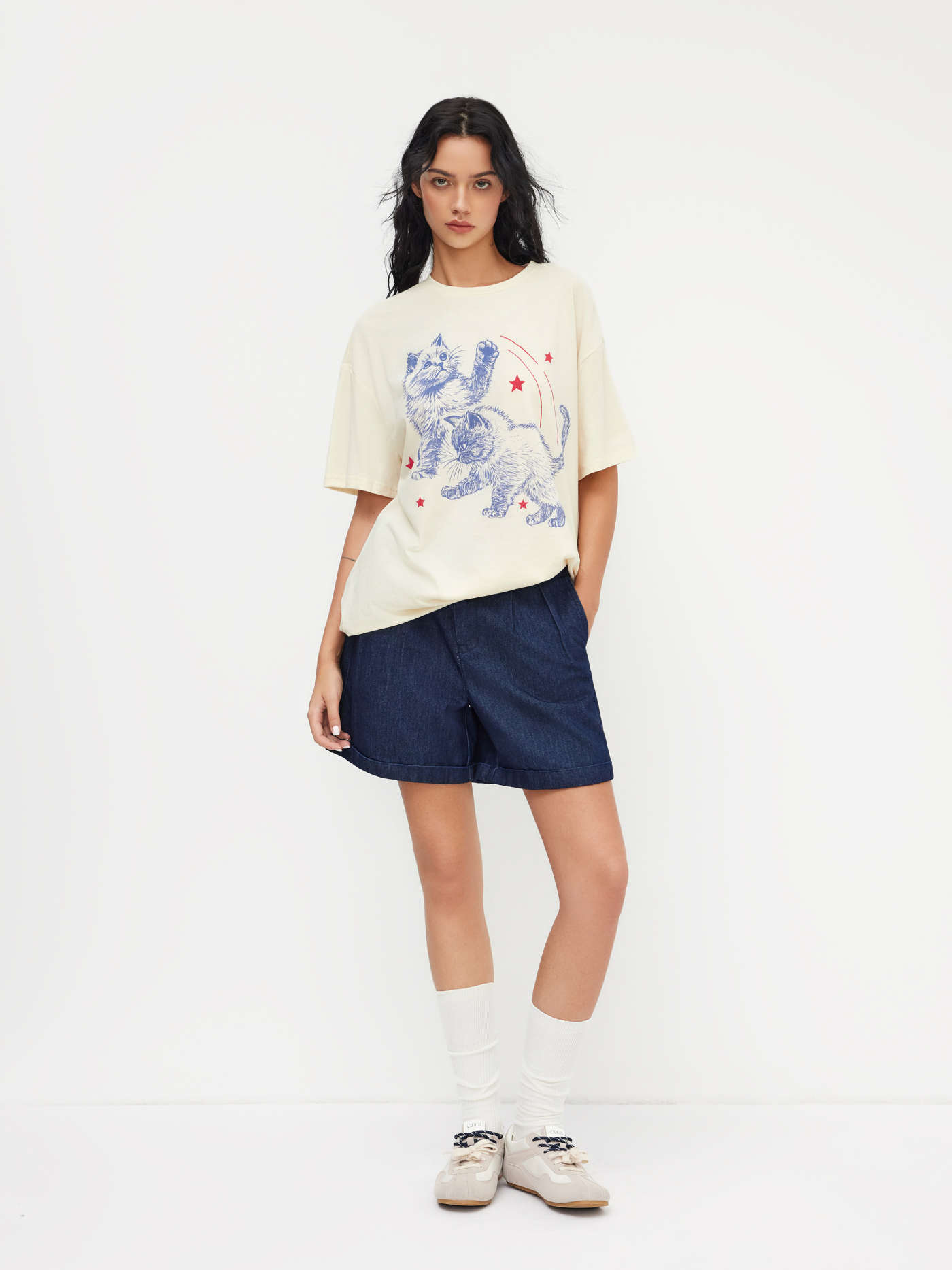 Cotton-blend Cat Oversized Short Sleeve Tee