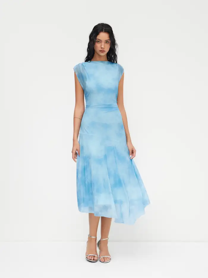 Mesh Round Neck Gradient Maxi Dress