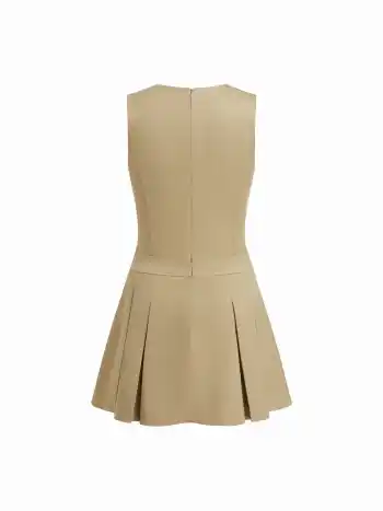 Baumwollmischung Rundhals gefaltetes Minikleid