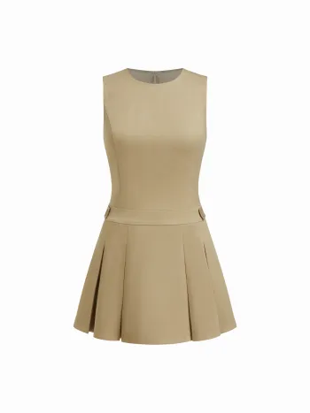Baumwollmischung Rundhals gefaltetes Minikleid