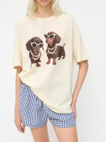 Oversized-T-Shirt mit Dachshundwelpen-Grafik aus Baumwollmischung