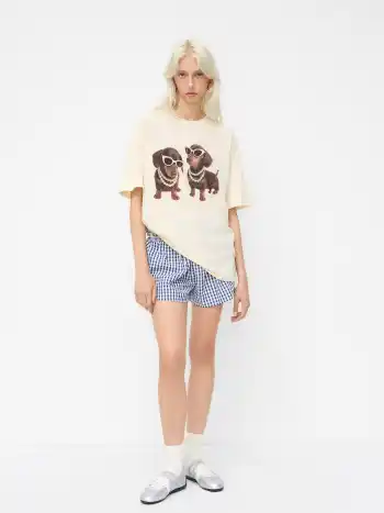 Oversized-T-Shirt mit Dachshundwelpen-Grafik aus Baumwollmischung