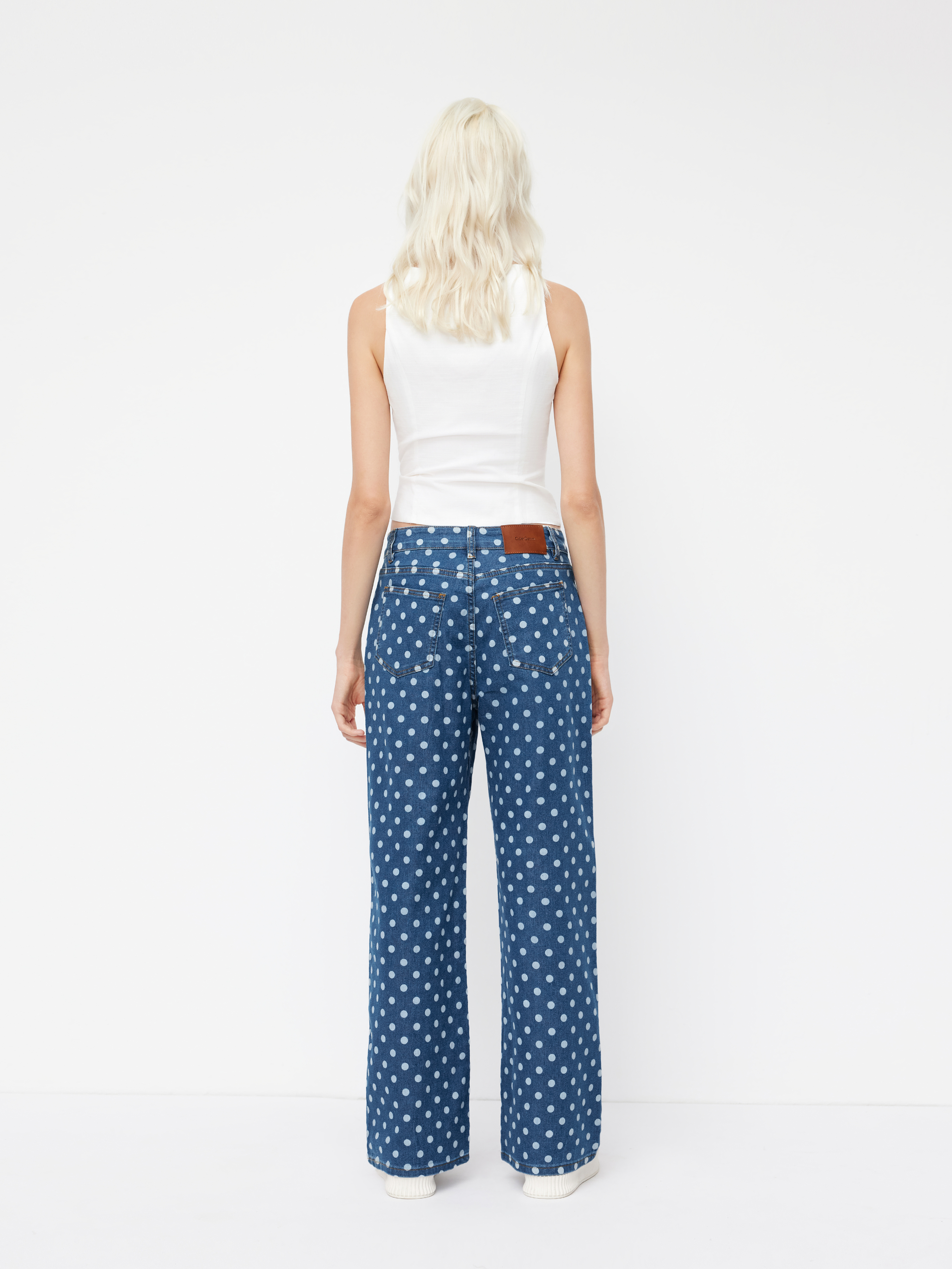 Cider Denim Low Rise Polka Dots Straight Leg Jeans