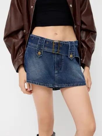 Stretch Denim Collar Button Mini Dress